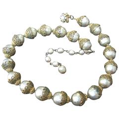 Vintage Miriam Haskell Baroque Pearl Necklace c 1950s