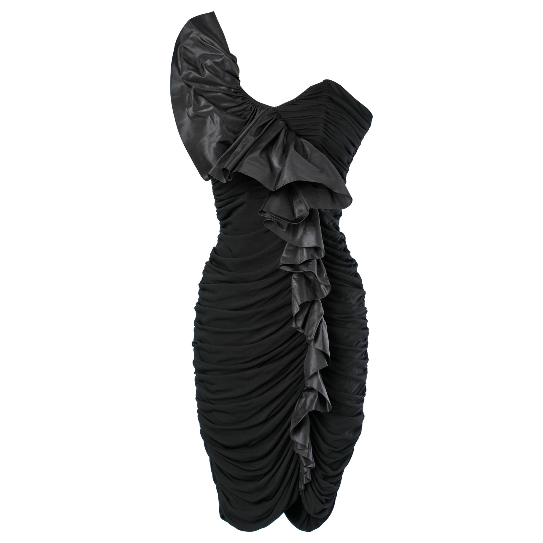Black 80's bustier dress "F" Yveline Fermine  For Sale