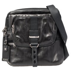 Tumi Black Leather Alpha Bravo Arnold Expandable Messenger Bag