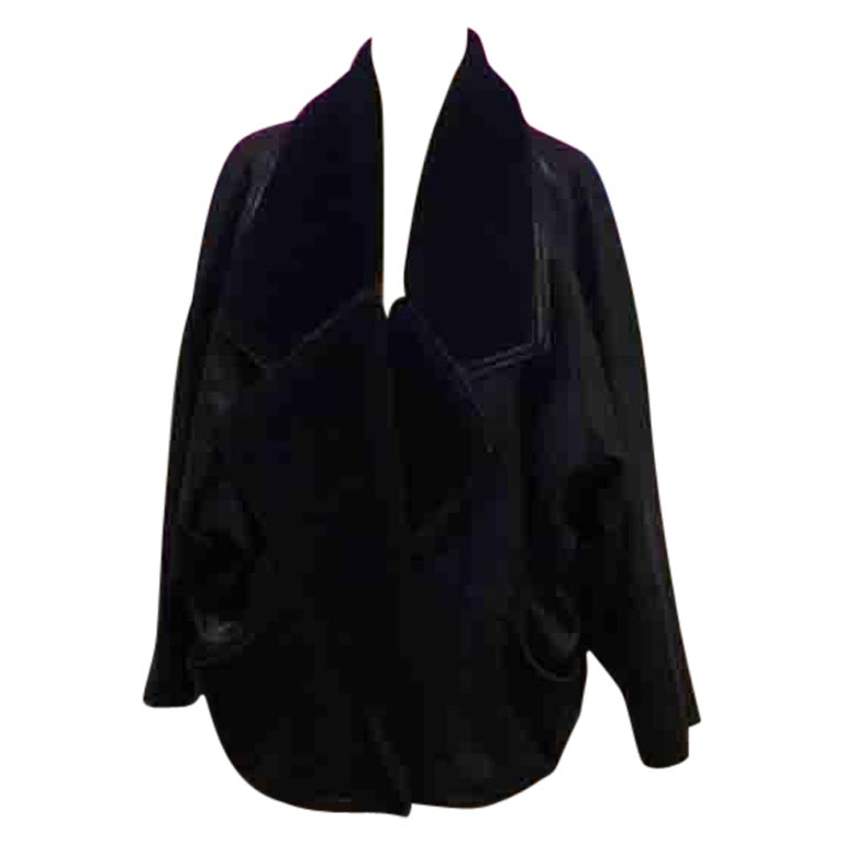 Gianni Versace Black Leather 1980s Vintage Coat 