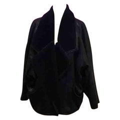 Gianni Versace Black Leather 1980s Retro Coat 