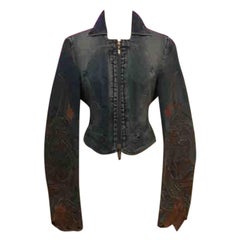 Roberto Cavalli Denim Embroidered Jacket Lace up Back