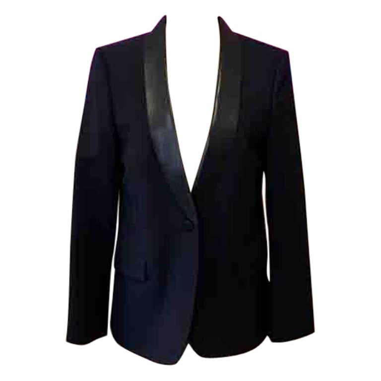 Gucci Black Wool Leather Tuxedo Smoking Jacket