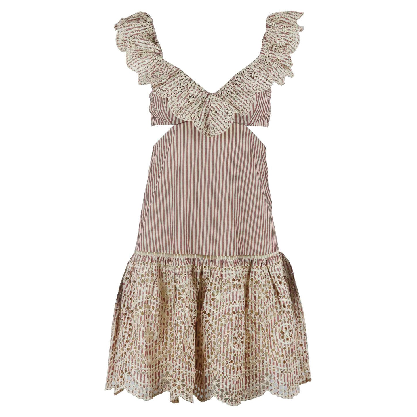 Zimmermann Meridian Cutout Striped Broderie Anglaise Cotton Mini Dress