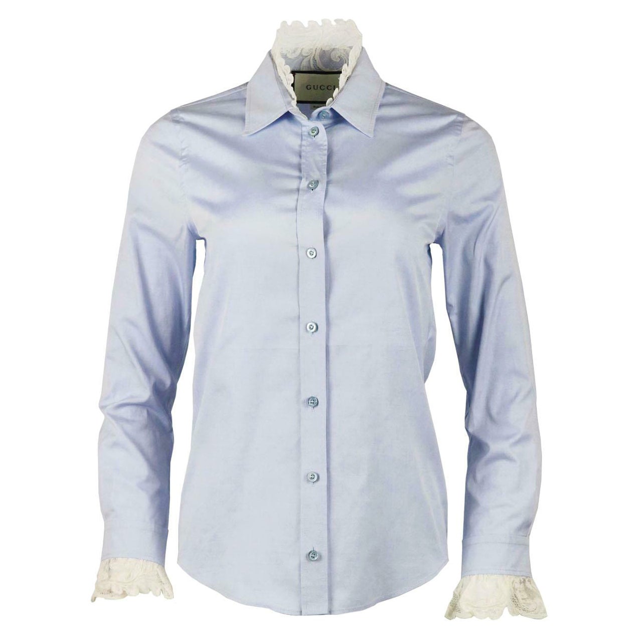 Gucci Lace Trimmed Cotton Poplin Shirt 