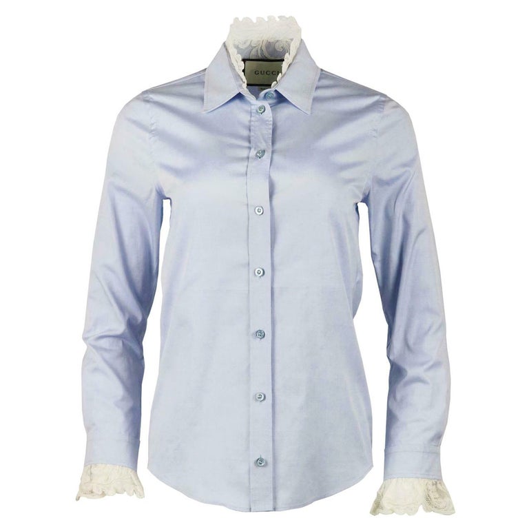 Gucci Lace Trimmed Cotton Poplin Shirt For Sale at 1stDibs