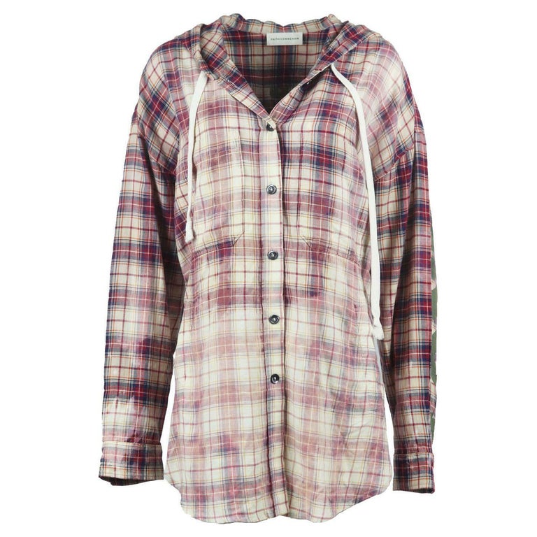 Faith Connexion Hooded Checked Cotton Flannel Shirt For Sale at 1stDibs