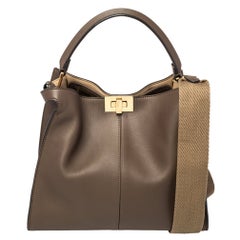 Fendi Brown Leather Peekaboo X-Lite Top Handle Bag