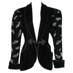 Vintage 80's black velvet jacket with mouth pattern glitter C. Petin pour Diamant Noir 