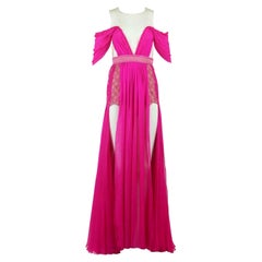 Aadnevik Leather Trimmed Lace & Silk Chiffon Gown