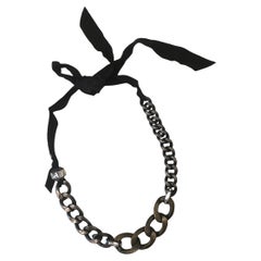 Lanvin by Albert Elbaz Chain Link Grosgrain Crystal Necklace