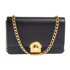 Prada Black Saffiano Leather Arcade Wallet on Chain