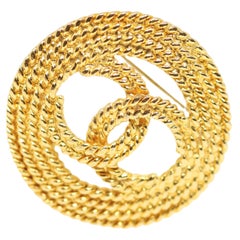 Chanel Collector Gold Plated Rope Twist CC Logo Brooch