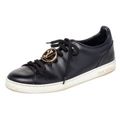 Louis Vuitton Black Leather Front Row Line Sneakers Size 38