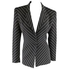 Retro OSCAR by OSCAR DE LA RENTA Size 2 Black Silk Pinstripe Blazer Jacket