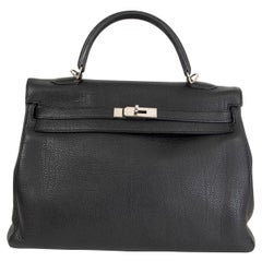 HERMES black Togo leather KELLY 35 RETOURNE Bag Palladium