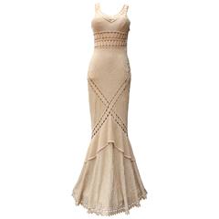 1990s Unsigned Long Evening Gown in Gold Lurex