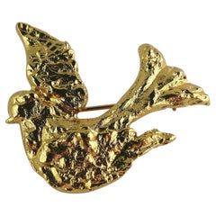 Yves Saint Laurent YSL Vintage Gold Toned Textured Bird Motif Brooch