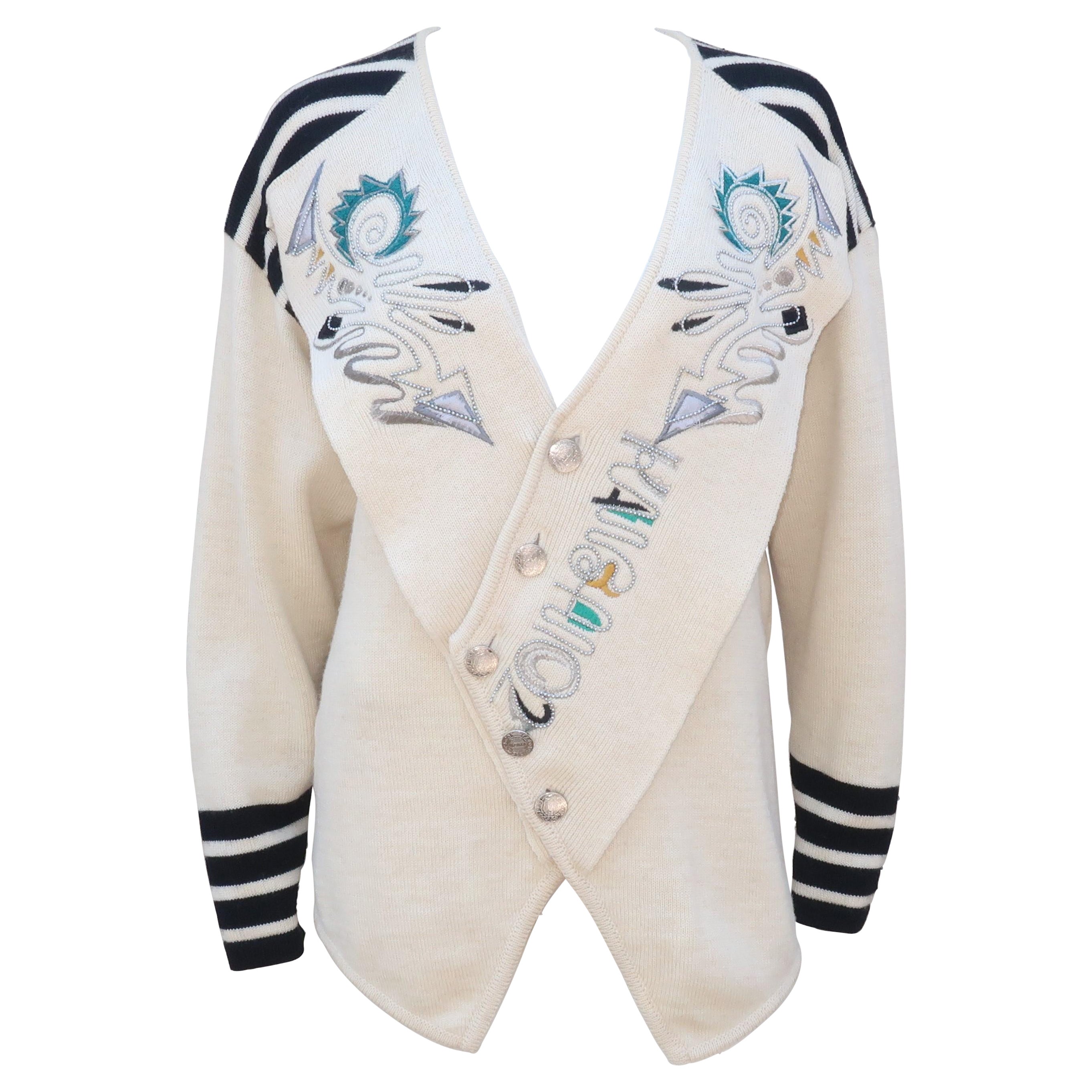 Kansai Yamamoto Beaded & Embroidered Cardigan Style Sweater, 1985