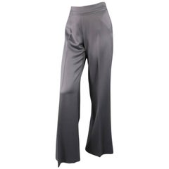 OSCAR DE LA RENTA Size 2 Silver Grey Wool High Rise Wide Leg Ribbon Dress Pants