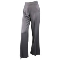 OSCAR DE LA RENTA Size 2 Silver Grey Wool High Rise Wide Leg Ribbon Dress Pants 9