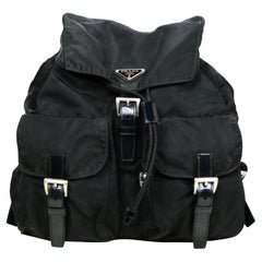 Prada Retro Black Nylon Double Buckle Pocket Backpack Bag