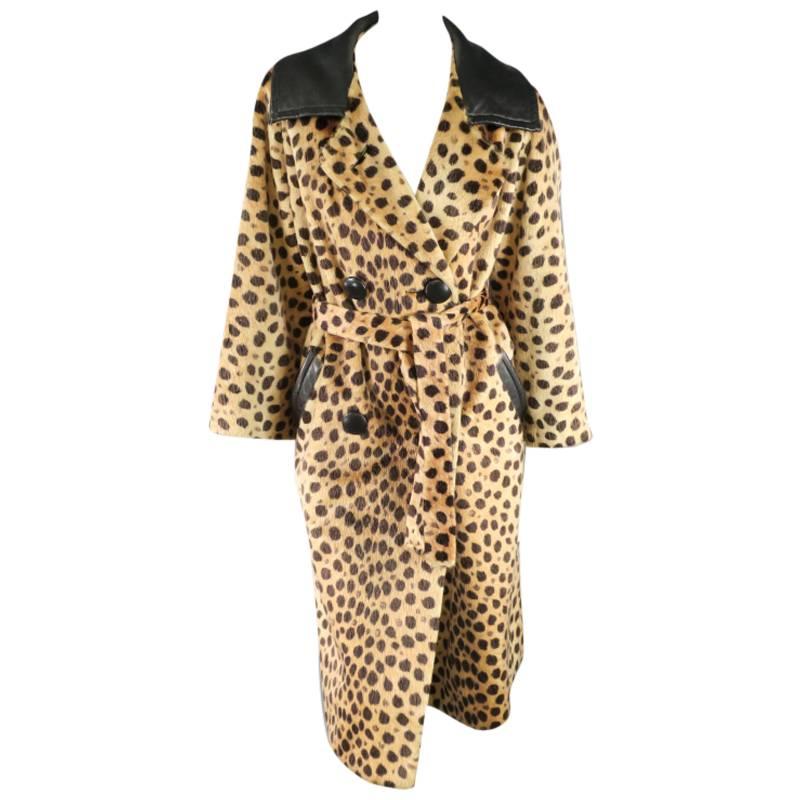 CHITA by FAIRMOOR Vintage Tan Cheetah Leaopard Faux Fur Leather Collar Coat