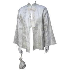 1940s Ivory Brocade Chinese Jacket with Matching Bag