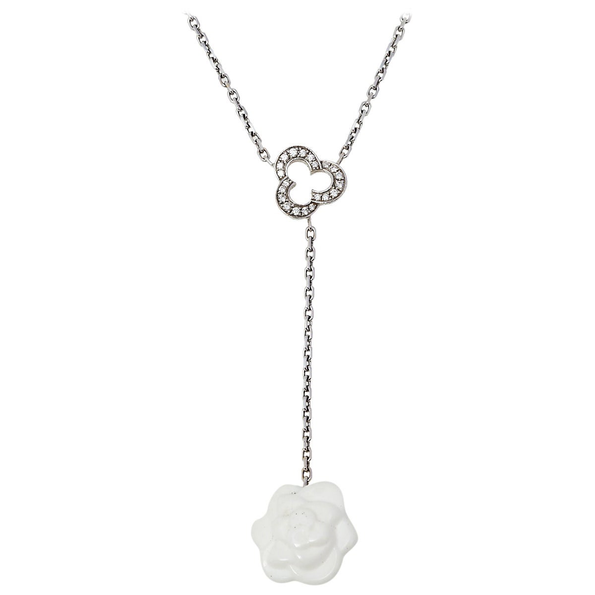 Chanel Camellia Carved Agate Diamond Lavalier Necklace at 1stDibs