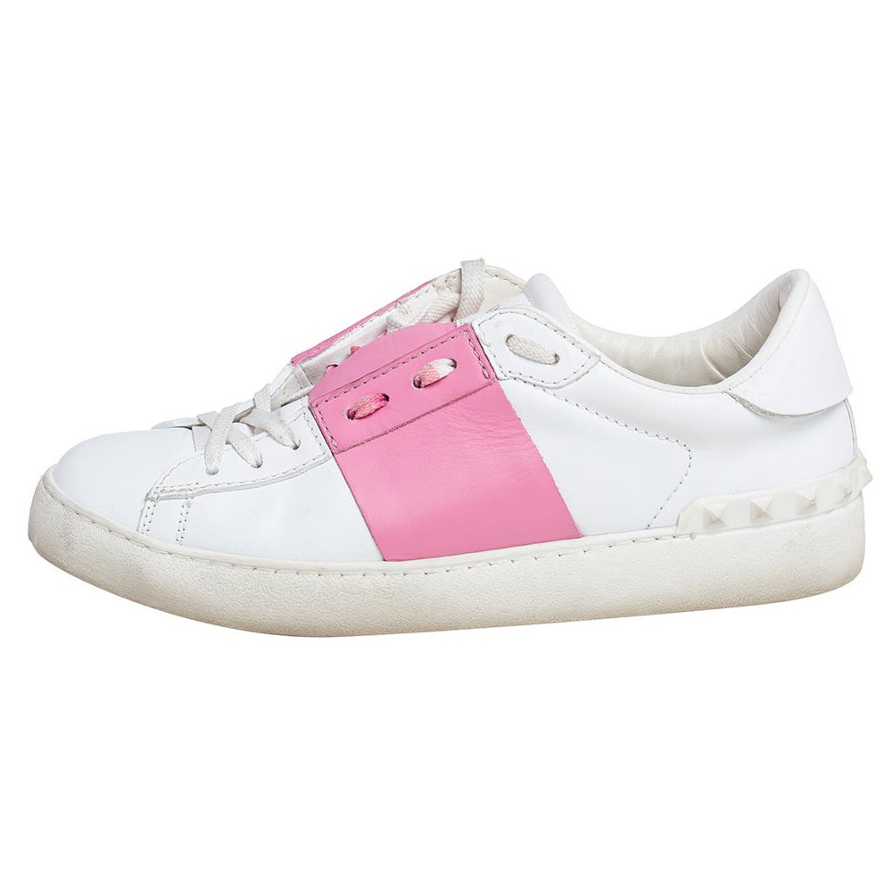 Valentino White/Pink Leather Rockstud Color Block Sneakers Size 39 at