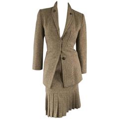 OSCAR DE LA RENTA Size 6 Beige Textured Tweed Button Lapel Jacket Skirt Suit