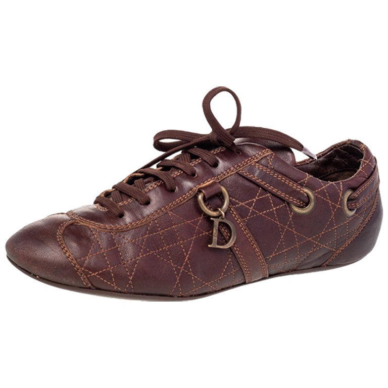 Dior Brown Leather Low Top Sneakers Size 40 For Sale