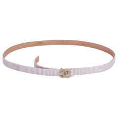 Chanel Pink/White Fabric CC Buckle Slim Belt 85 CM
