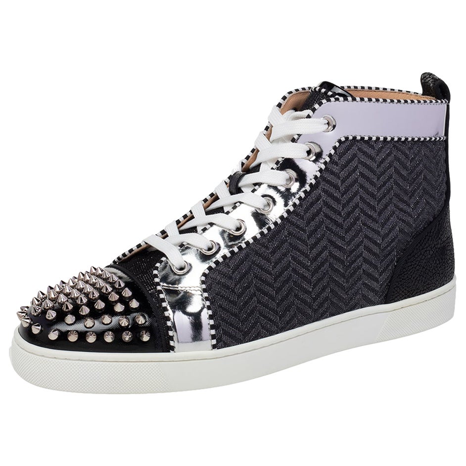 Christian Louboutin Black/Silver Fabric Spikes Orlato Flat Sneakers Size 44.5