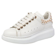 Used Alexander McQueen White Leather Studded Oversized Sneakers Size EU 35