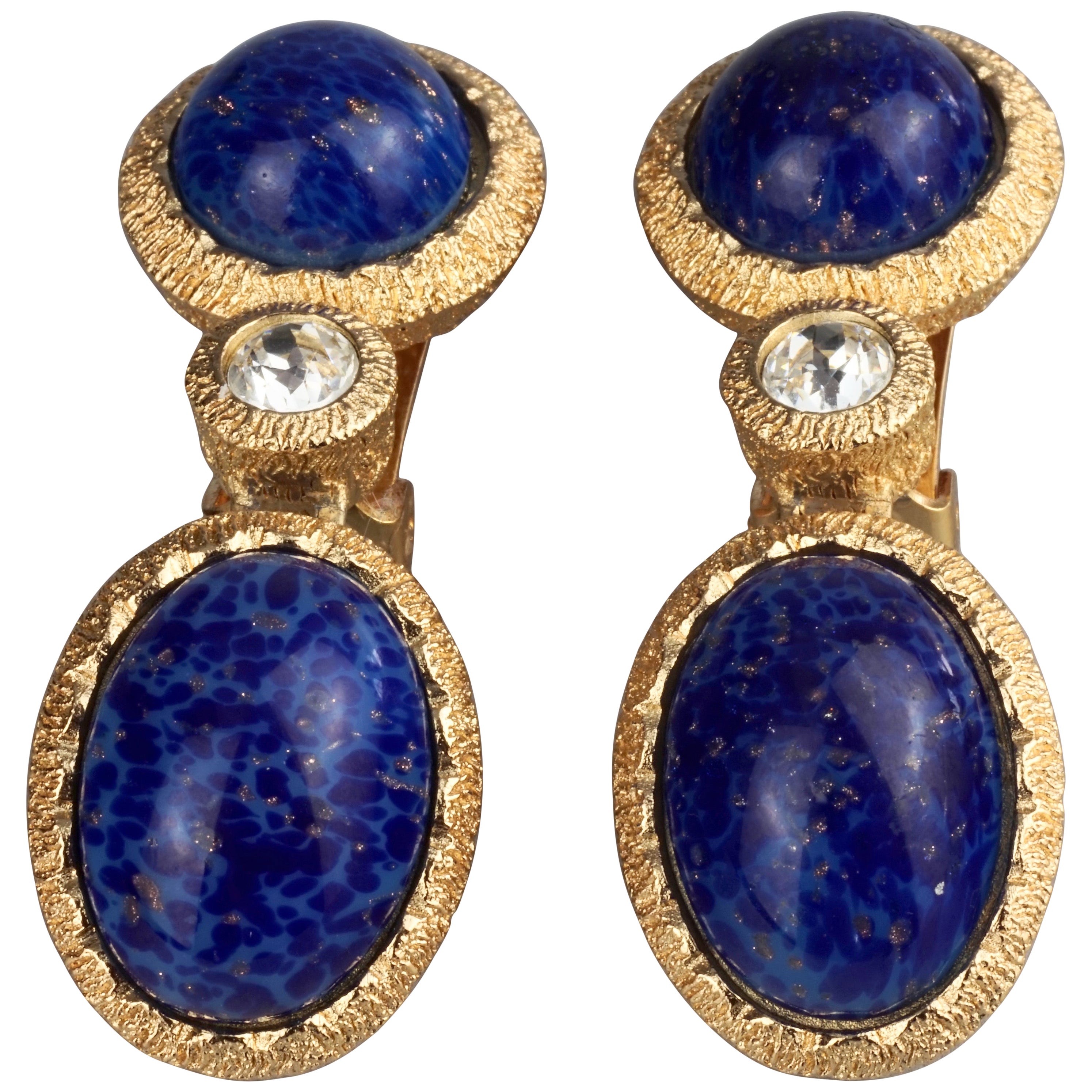 Vintage CHRISTIAN DIOR Lapis Lazuli Gilt Dangling Earrings