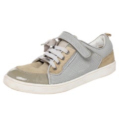 Dior Beige/Grey Mesh And Patent Leather Low Top Sneakers Size 34