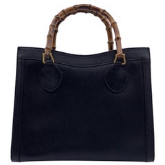 Gucci Vintage Black Leather Bamboo Princess Diana Tote Bag