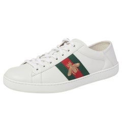 Gucci White Leather Ace Bee Low Top Sneakers Size 42.5