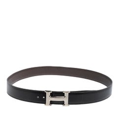 Hermès Noir/Cacao Box and Taurillon Clemencer H Buckle Reversible Belt 90 CM