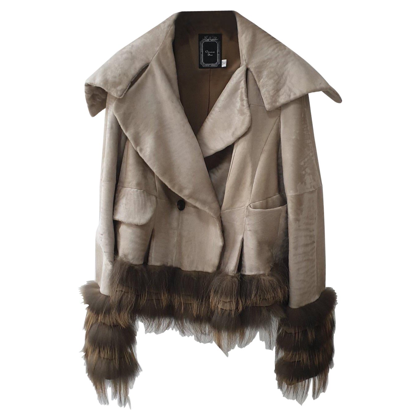 Christian Dior Beige Leather Fox Trimmed Jacket