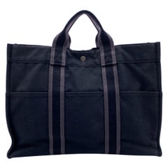 Hermes Paris Vintage Black Gray Cotton Fourre Tout MM Tote Bag