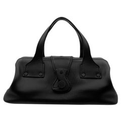 Gucci Black Leather Wood Hook Closure Handbag Satchel