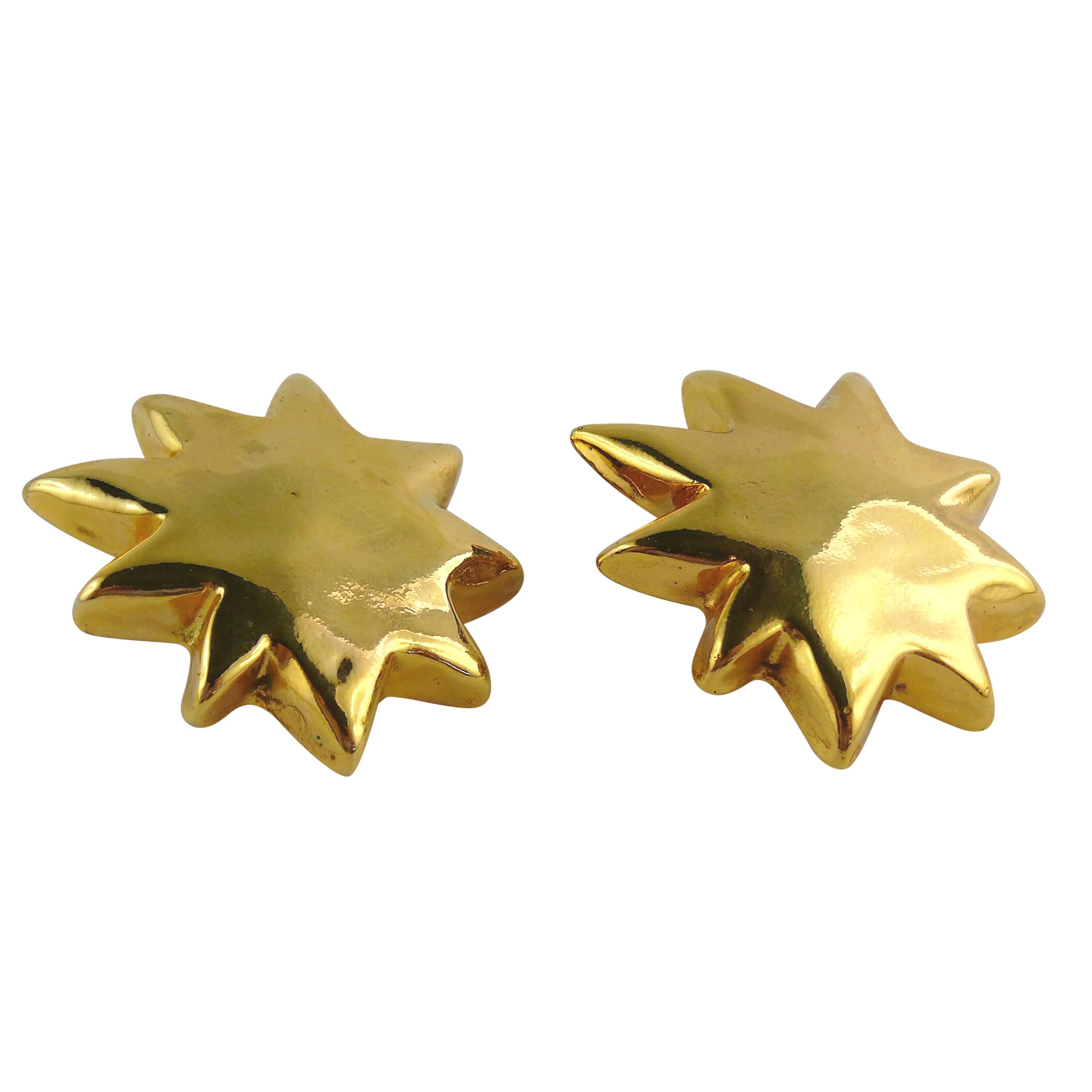 Christian Lacroix Vintage Gold Toned Resin Iconic Starburst Clip-On Earrings