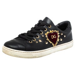 Dolce & Gabbana Black Leather Heart Low Top Sneakers Size 38