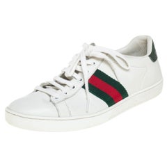 Gucci White Leather Ace Web Low Top Sneakers Size 37.5