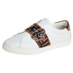 Fendi White/Beige Zucca Leather Low Top Sneakers Size 40