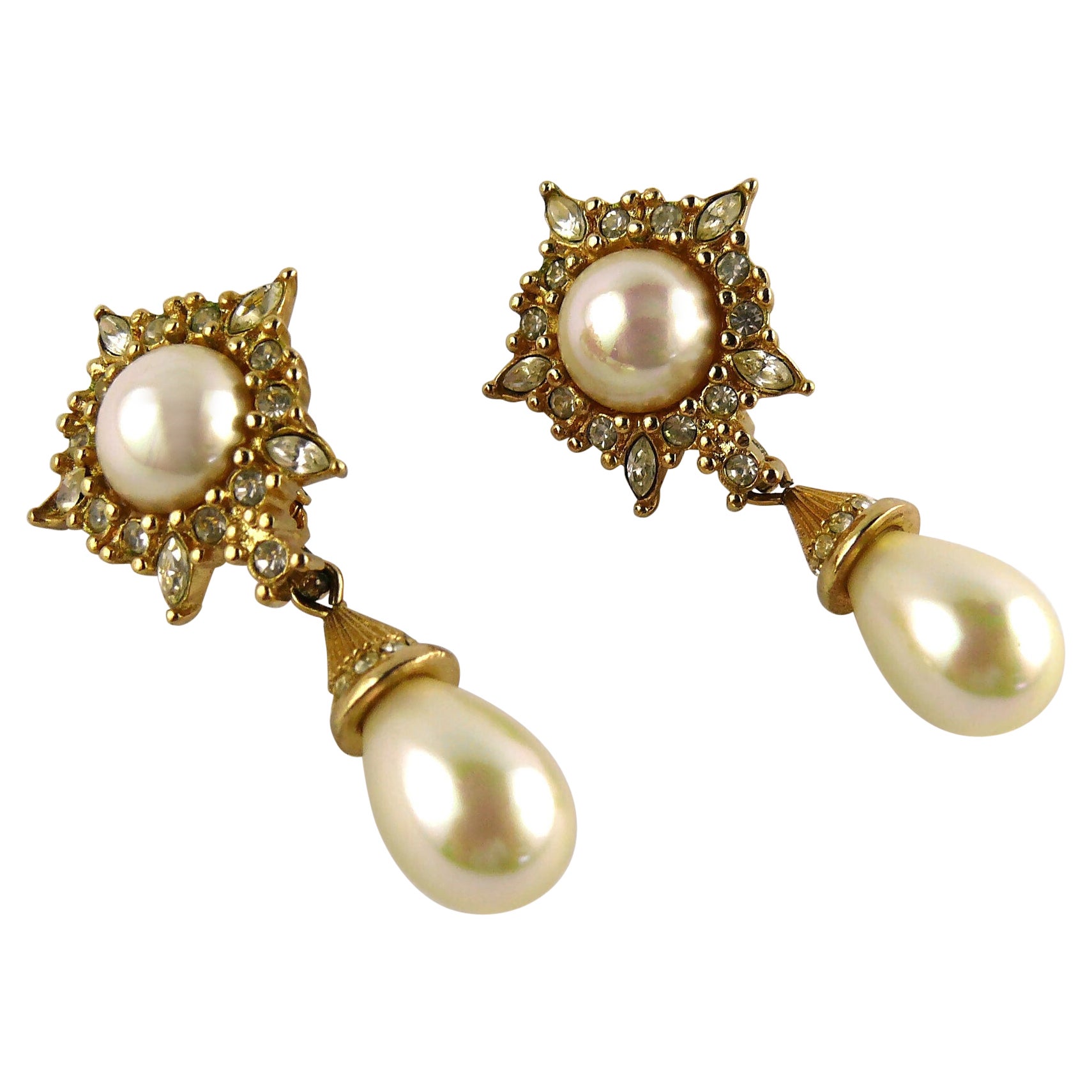 Christian Dior Vintage Jewelled Pearl Dangling Earrings