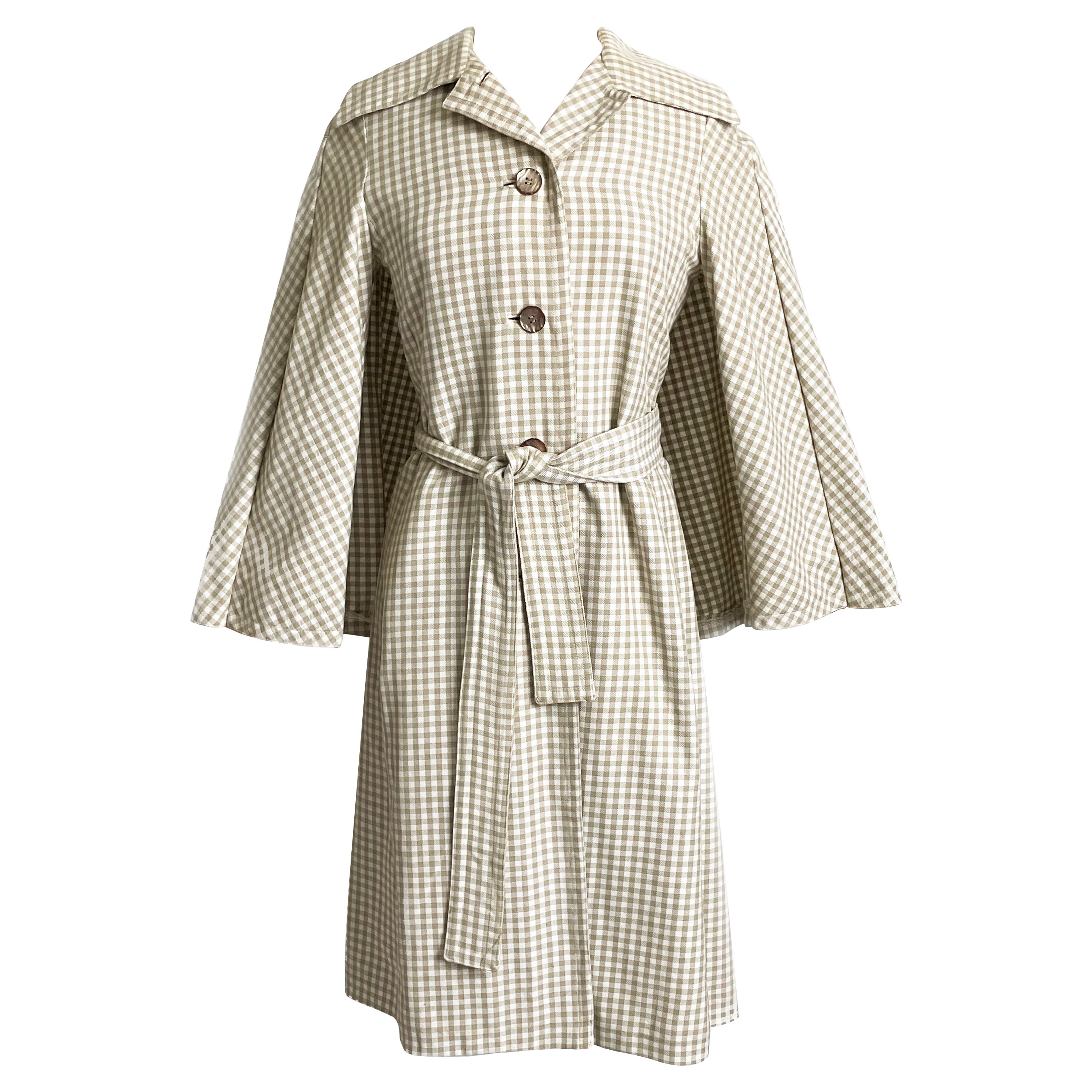 Donald Brooks Trench Coat Jacket with Caplet Check Pattern Vintage 70s 