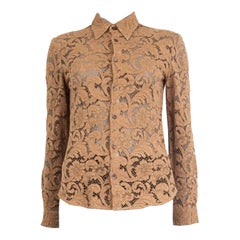 PRADA tan brown viscose LACE Button-Up Shirt 38 XS